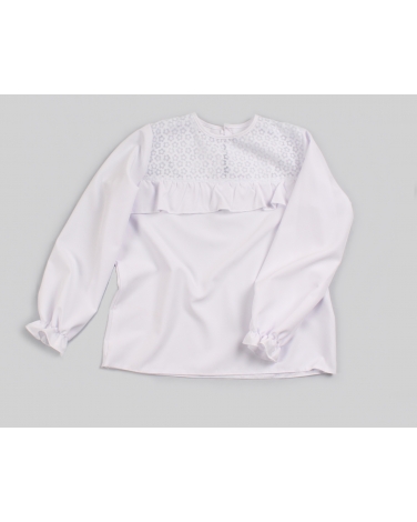 Biała bluzka dla dziewczynki z falbanką na przodzie