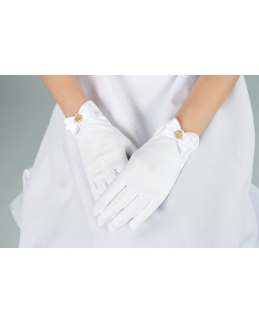 Białe rękawiczki komunijne z kokardką