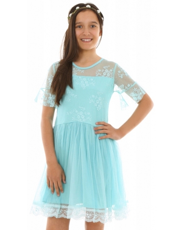 Koronkowa sukienka dla dziewczynki 128-164 KRP235 błękitna