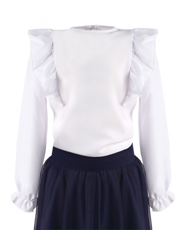 Biała bluzeczka dla dziewczynki z falbanką 116-158 Majeczka 2 biel