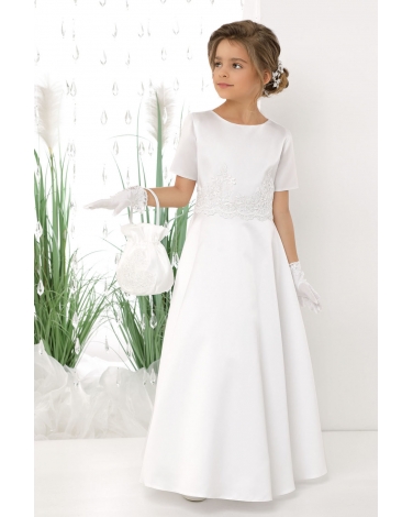 Długa komunijna sukienka z satyny 134-158 Megan biała