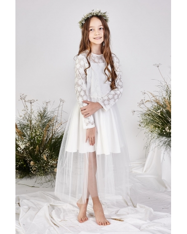 Pokomunijna sukienka z koronkowym rękawkiem 140-158 Anet biały
