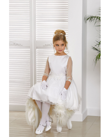 Komunijna sukienka z delikatnym rękawkiem 134-164 Madelyn biała