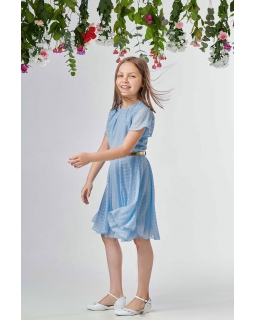 Dziewczęca sukienka w kropeczki 134-158 Stella niebieska