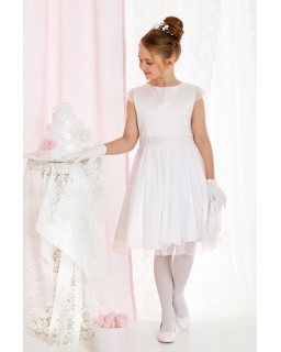 Pokomunijna sukienka z tiulowym dołem 134-164 Perla biel