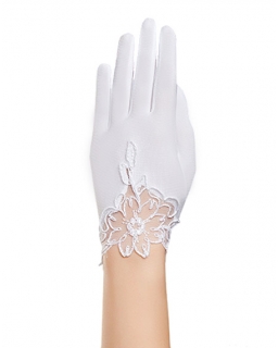 Eleganckie rękawiczki komunijne z kwiatem RKP42