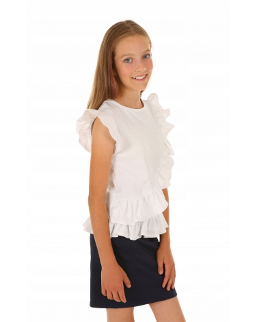 Bawełniana bluzeczka z falbankami 122-158 KRP435 biały