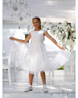 Uroczysta sukienka z rękawkiem 134-164 3SM-05A biały
