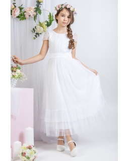 Długa tiulowa sukienka komunijna 140-158 W-405 Biały