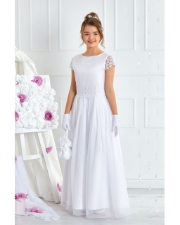 Długa komunijna sukienka 134-158 Idealise biała