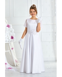 Komunijna sukienka z tiulowymi rękawkami 134-158 Chloe biel