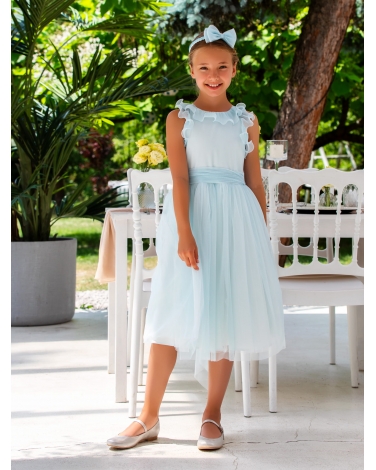 Sukienka w słonecznym kolorze z plisami 140-170 3SM-11B błękit