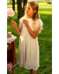 Koronkowa sukienka w drobne kropeczki 128-158 3SM-24 ecru/róż