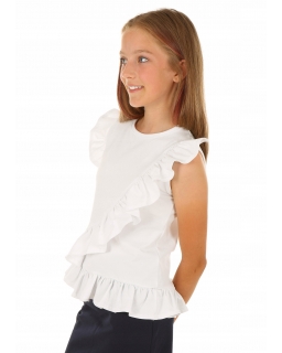 Bawełniana bluzeczka z falbankami 128-164 KRP435 biały