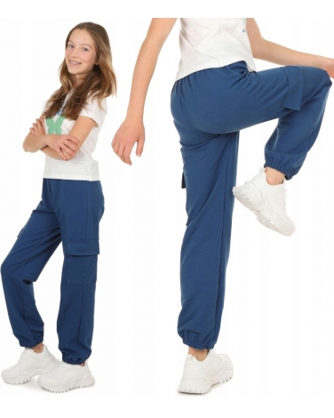 Spodnie bojówki bawełniane 128-164 KRP456 niebieskie