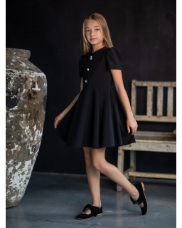Galowa sukienka z ozdobnymi guzikami 134-164 3S-202A czarna