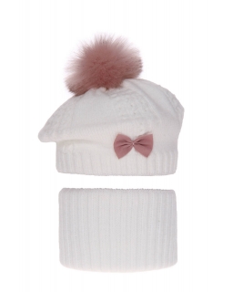 Komplet dla dziewczynki beret plus komin AGB/5646 biały