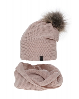 Zimowy komplet czapka plus szalik AGB/6045 róż