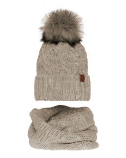 Zimowy komplet czapka plus szalik AGB/5732 beżowy