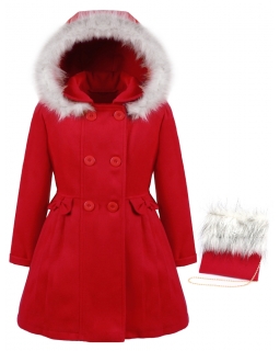 Płaszcz flauszowy z kapturem i torebeczką 92-134 Mirabella czerwony