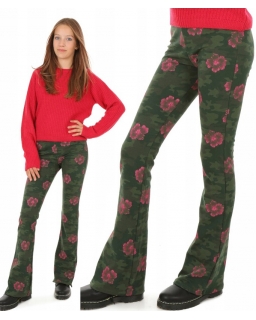 Modne spodnie flare dla dziewczynek 128-164 KRP452 kwiaty moro