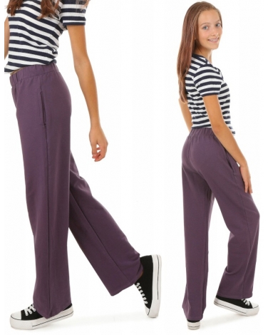 Szerokie spodnie z kieszeniami 116-164 KRP446 jagodowe