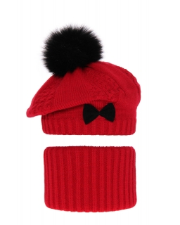 Komplet dla dziewczynki beret plus komin AGB/5646 czerwony