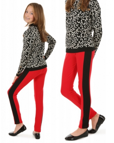 Ciepłe czerwone legginsy dla dziewczynek, ocieplane getry na zimę 146