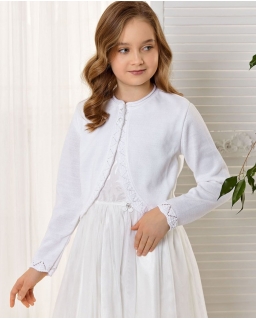 Eleganckie bolerko dla dziewczynki, biały sweter rozmiar 146, 152, 158