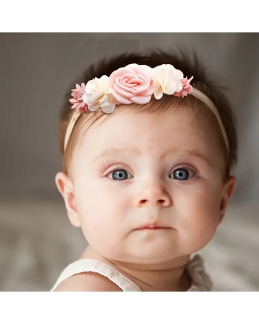 Opaska niemowlęca z kwiatkami OP202 róż/ecru