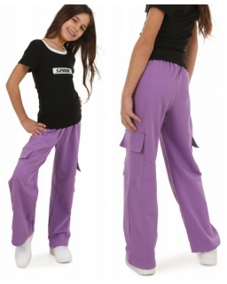 Spodnie bojówki dla dziewczynki, z kieszeniami, lawendowe