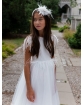 Sukienka dla dziewczynki ecru z piórkami na komunię 140