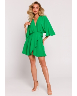 Luźna sukienka kopertowa mini ME785 zielona
