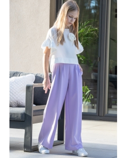 Modne szerokie spodnie 128-158 G349 liliowe