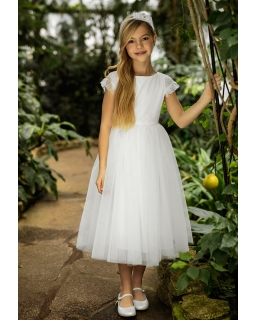 Komunijna sukienka midi 140-164 1SM-06A biała