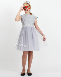 Romantyczna sukienka z lekkim tiulowym dołem 98-152 Dolores szara